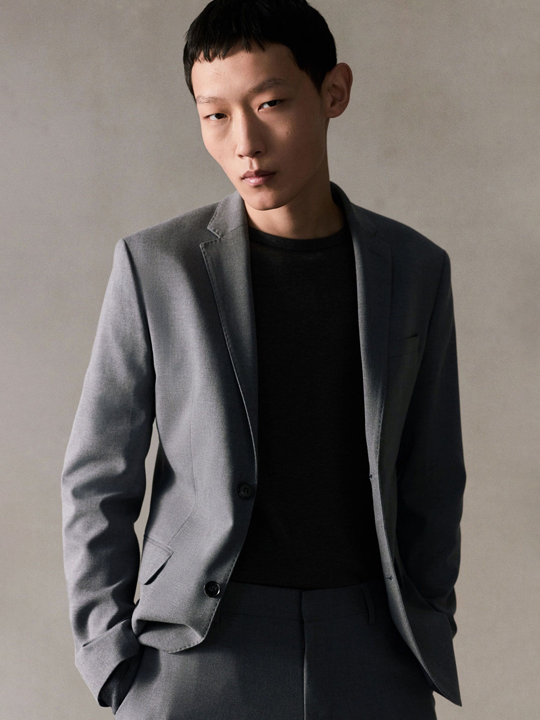 

H&M Slim Fit Single-Breasted Jacket, Grey