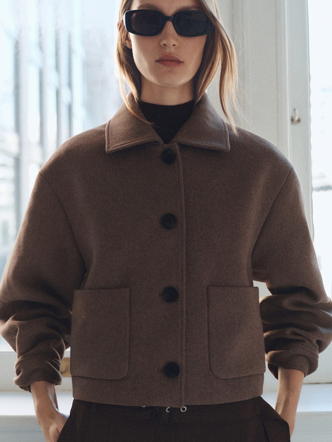 

MANGO Women Patch Pocket Detailed Tailored Jacket, Brown