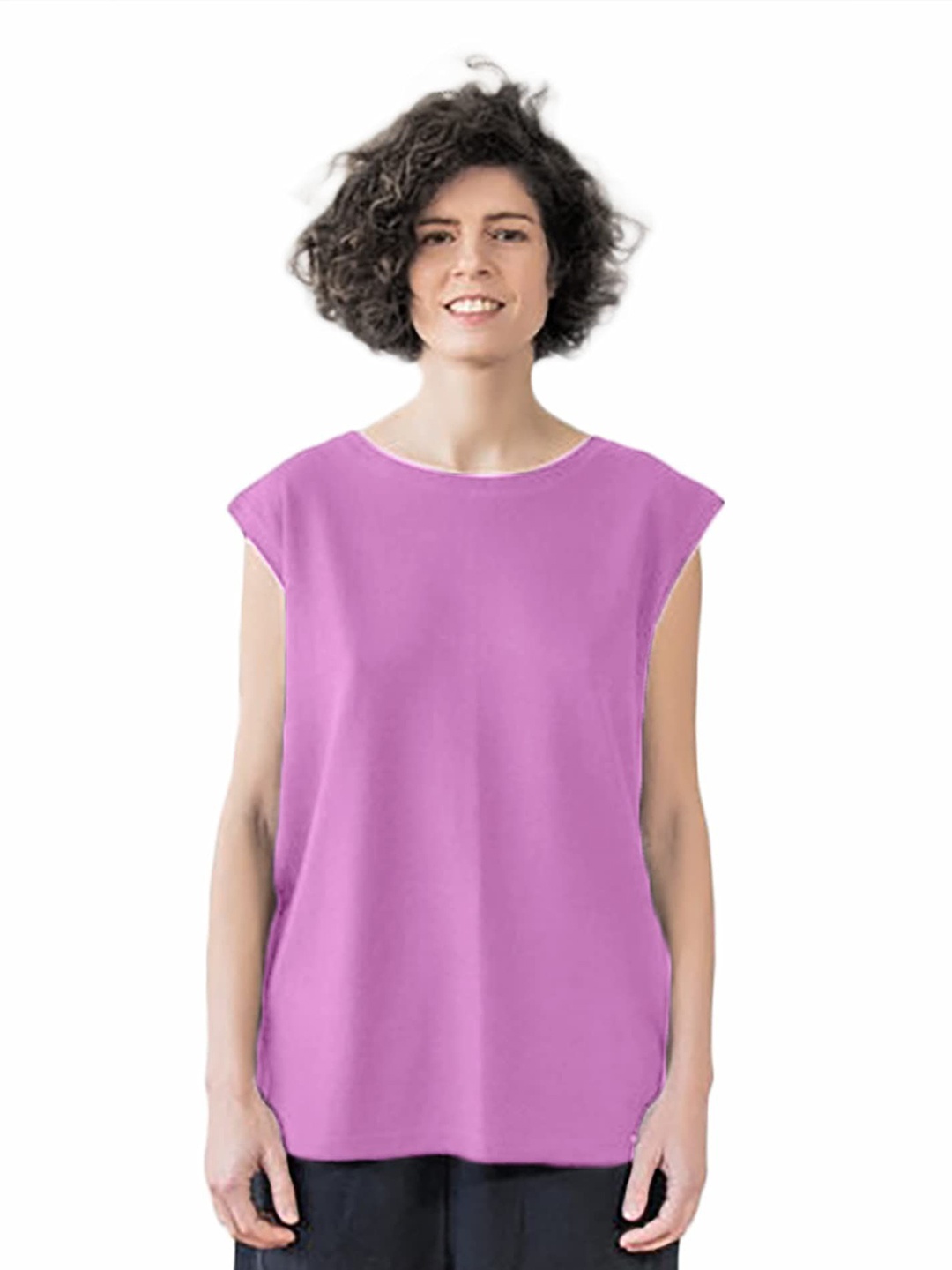 

NOTWILD Women Solid Round Neck Cotton T-shirt, Lavender