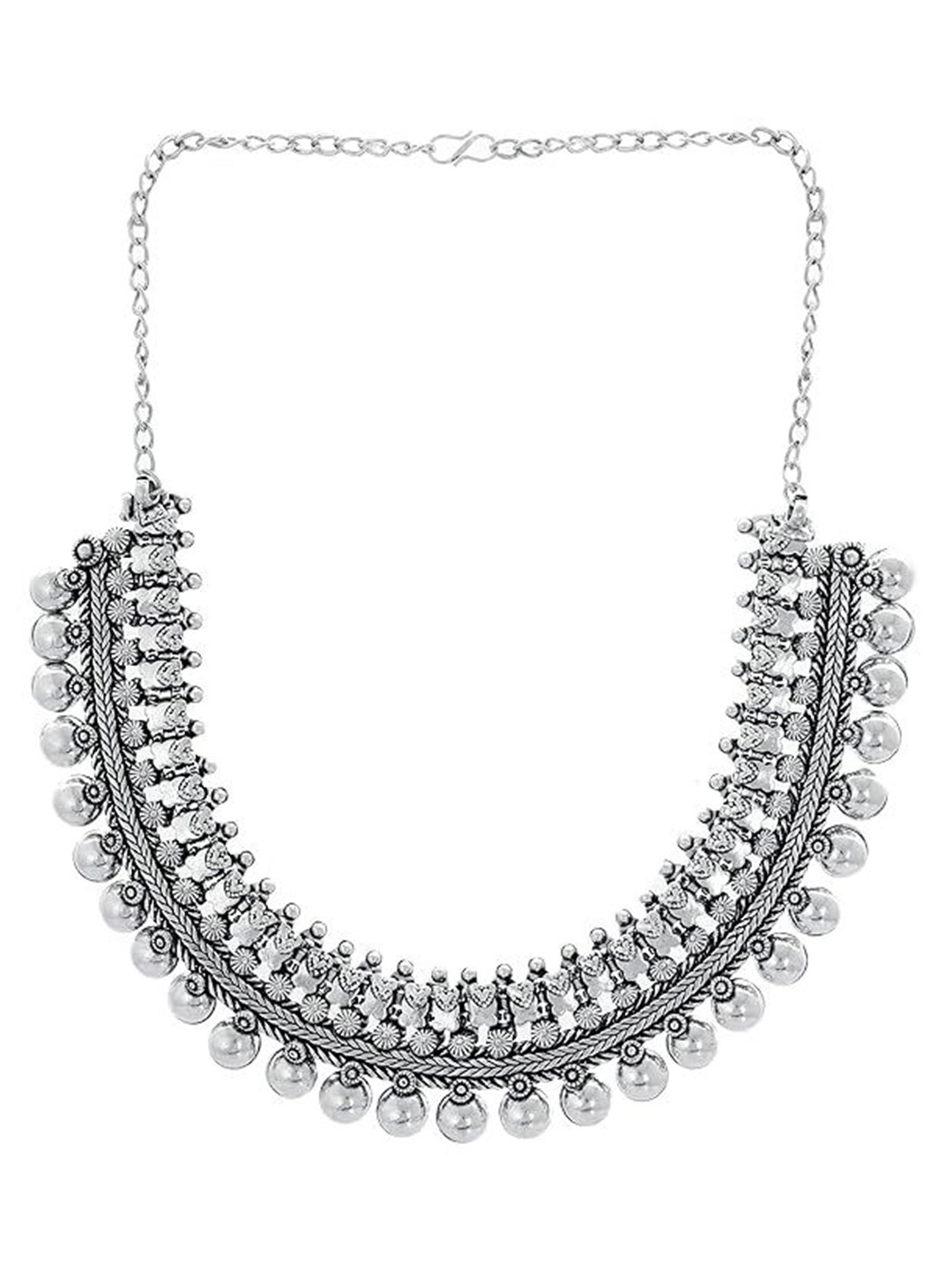 

Kezlin German Silver-Plated Artificial Stones Studded Statement Oxidized Necklace