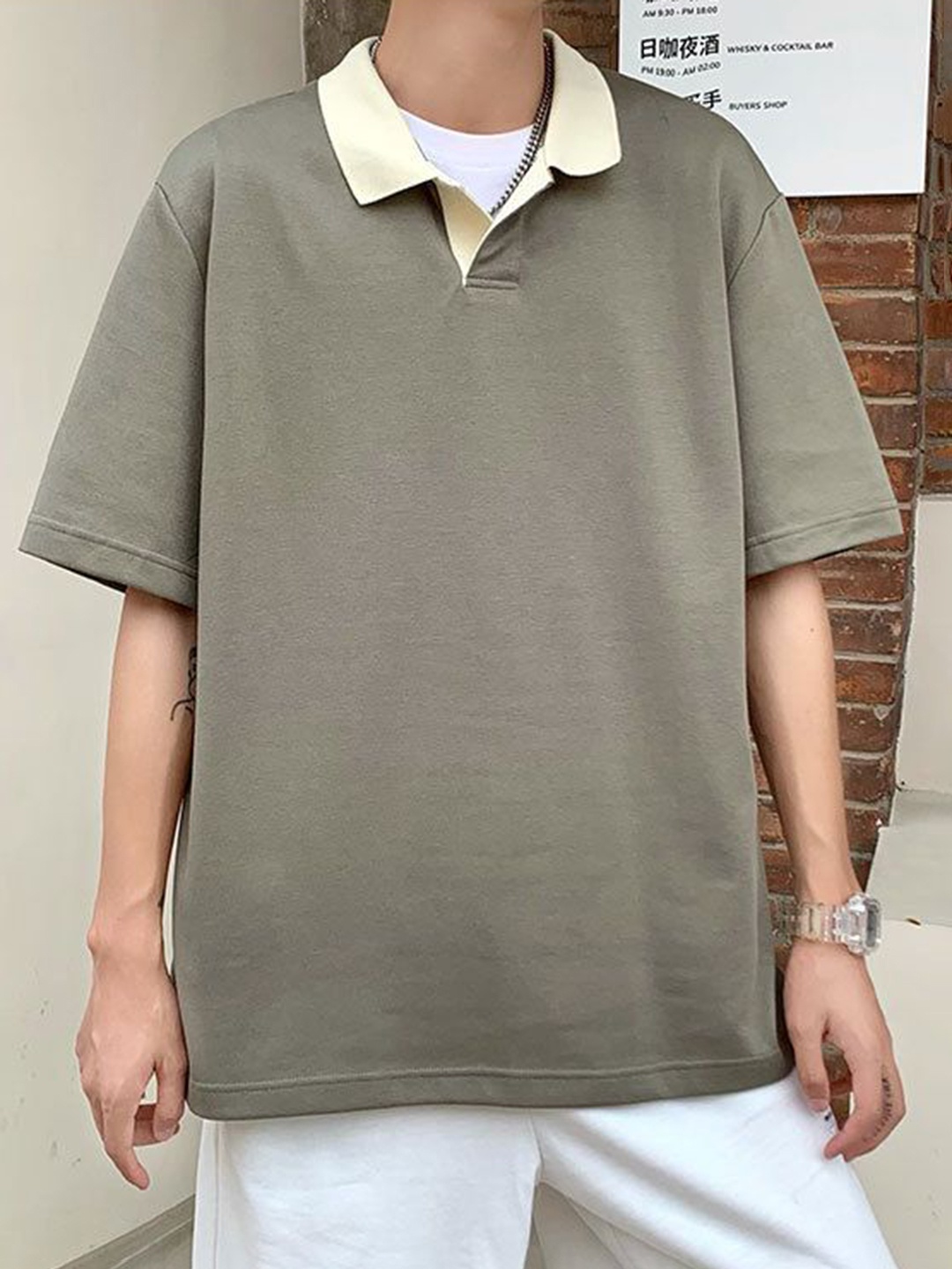 

StyleCast Men Solid Polo Collar Oversized T-shirt, Grey