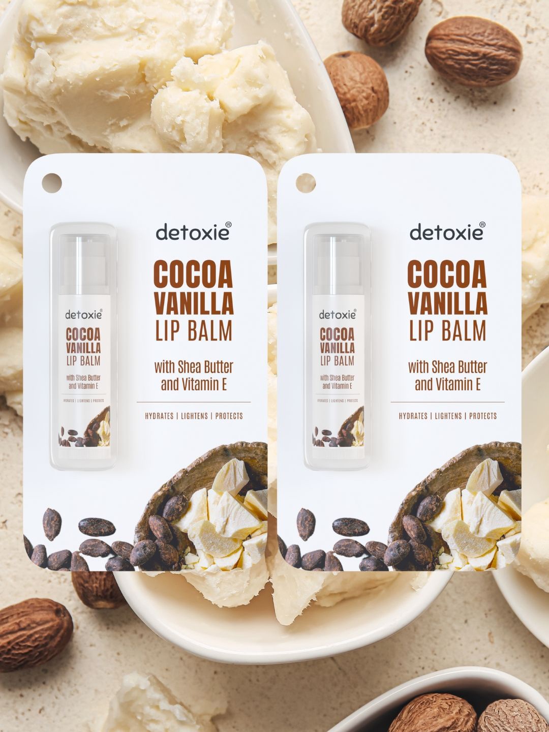 

Detoxie Set Of 2 Cocoa Vanilla Lip Balm With Vitamin E & Shea Butter - 4.5 g Each, White
