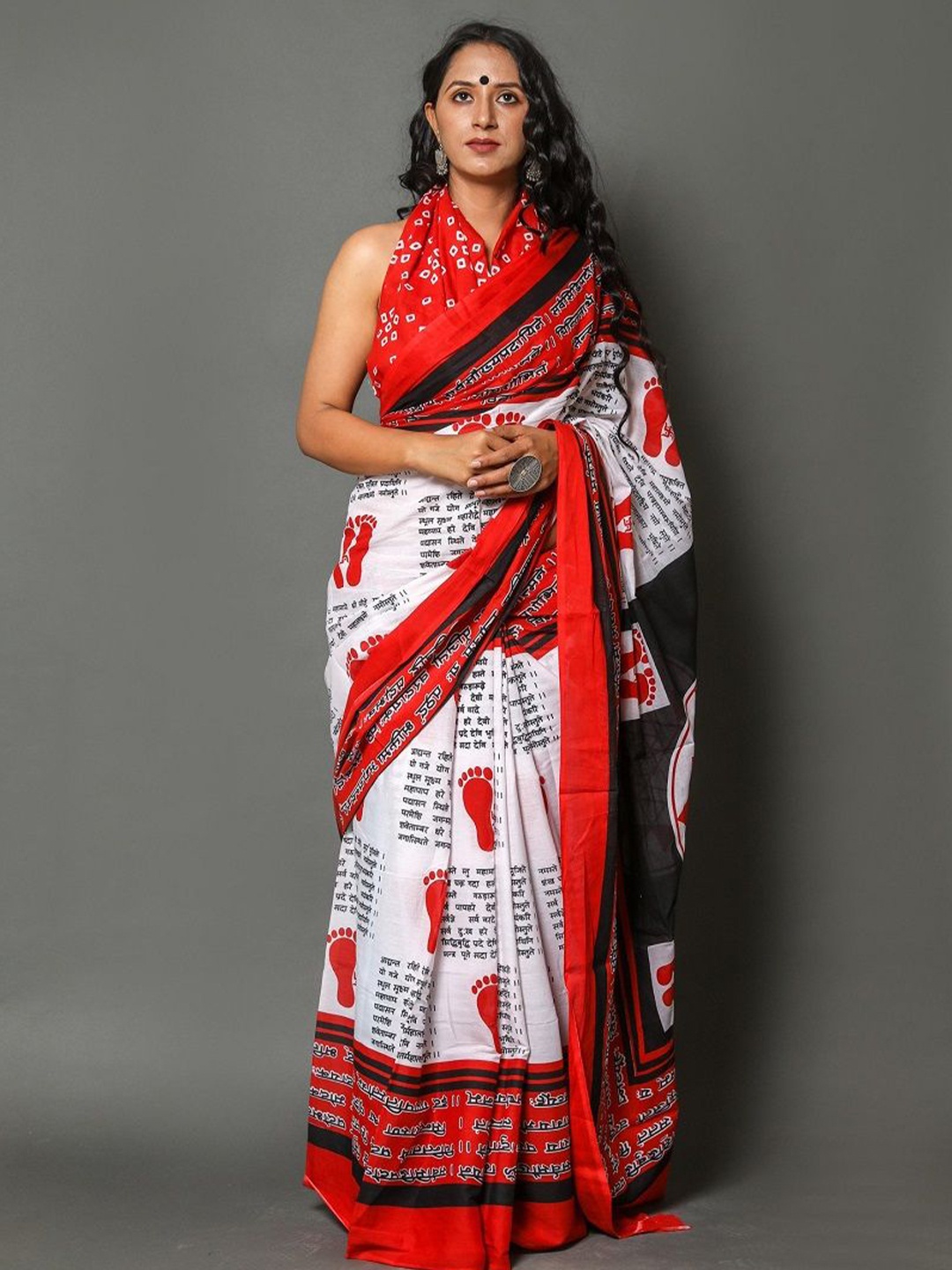 

Pinkcity Trade World Ethnic Motifs Pure Cotton Block Print Saree, Red