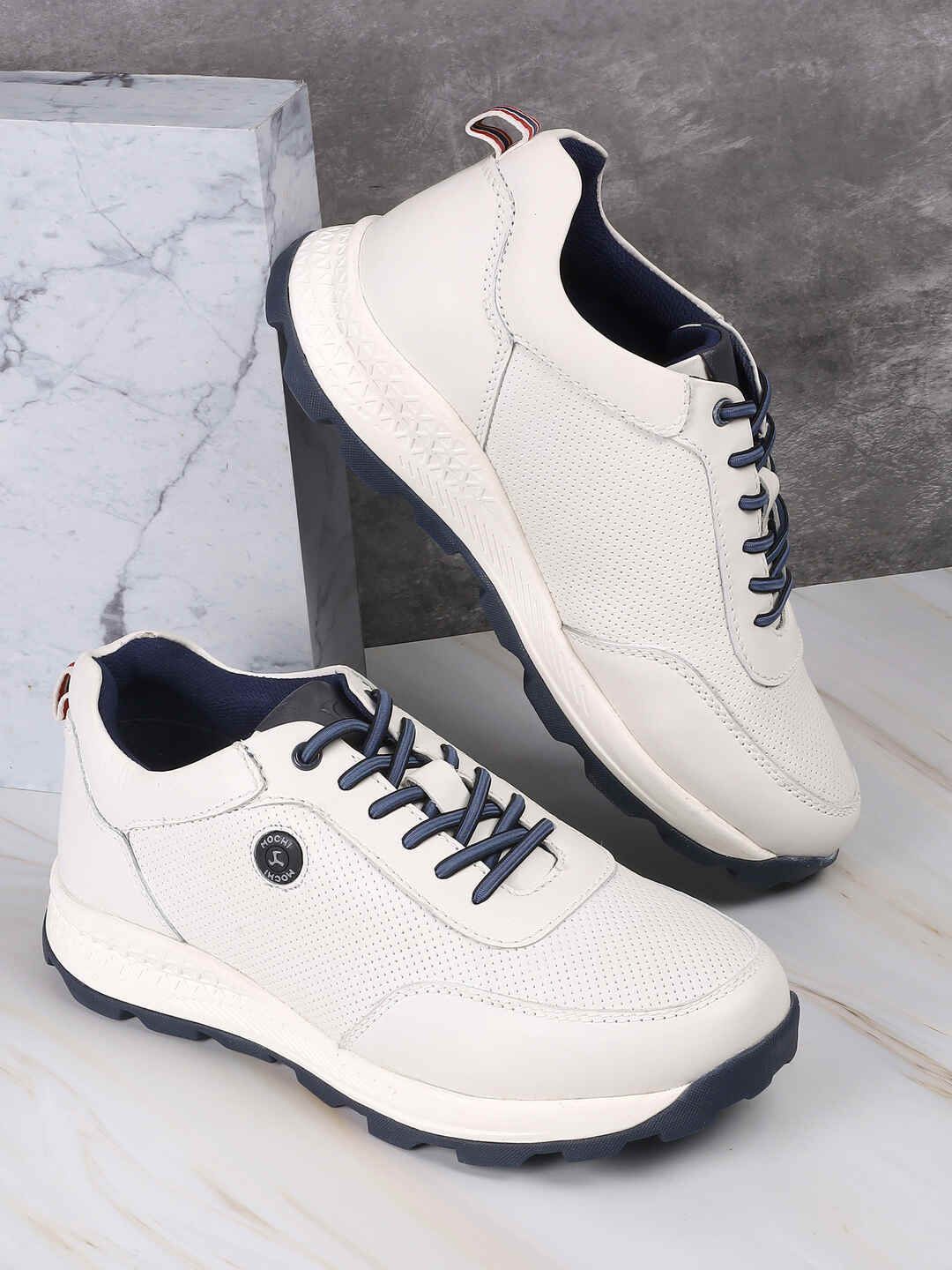 

Mochi Men Woven Design Leather Sneakers, White
