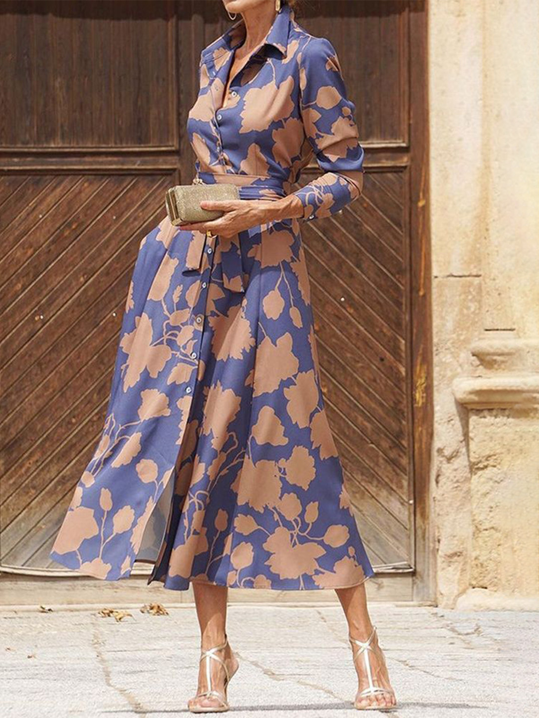 

LULU & SKY Women Abstract Printed Shirt Midi Dress, Purple