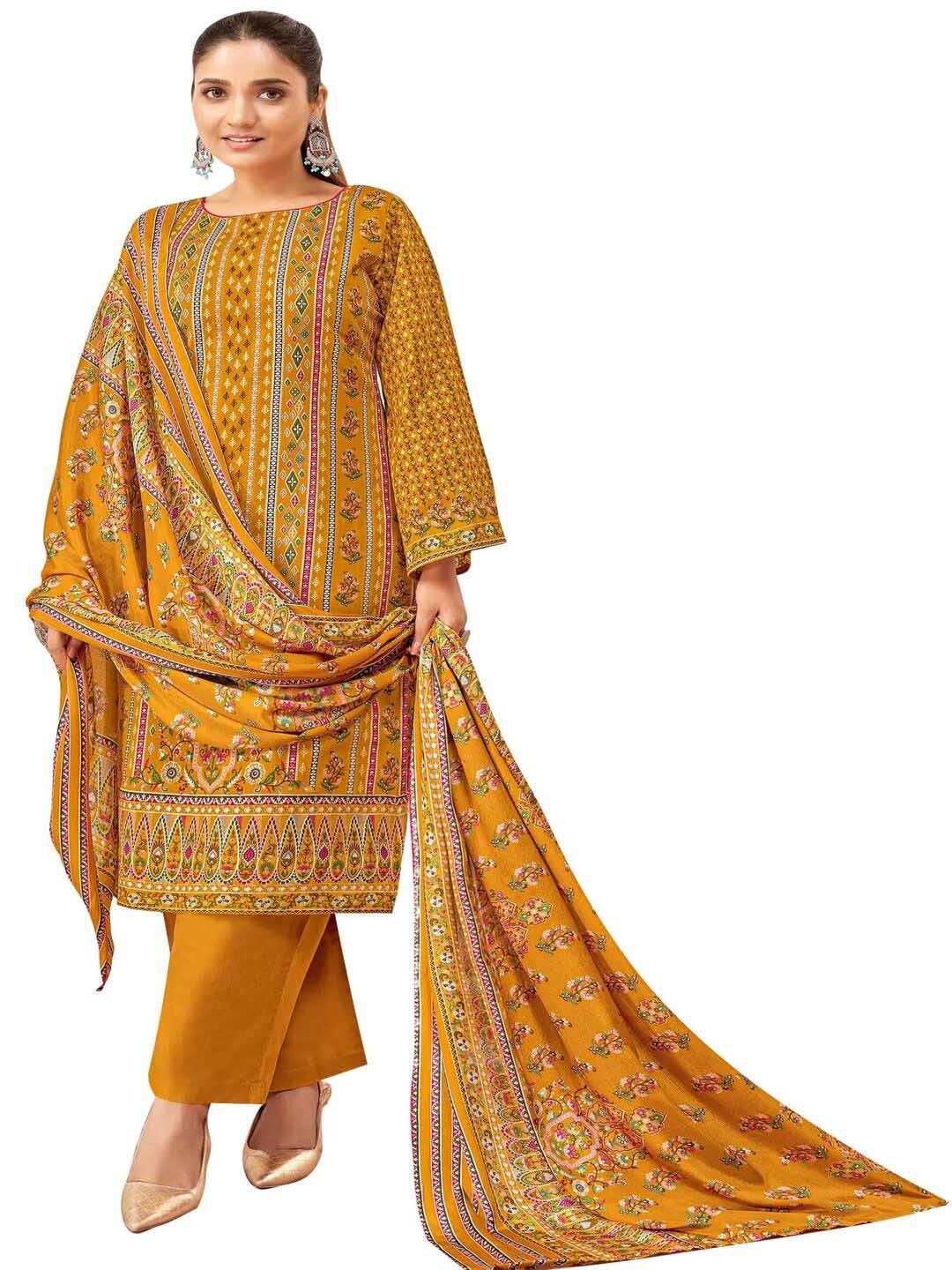 

DRAVINAM Trends Ethnic Motifs Printed Pure Cotton Unstitched Dress Material, Yellow