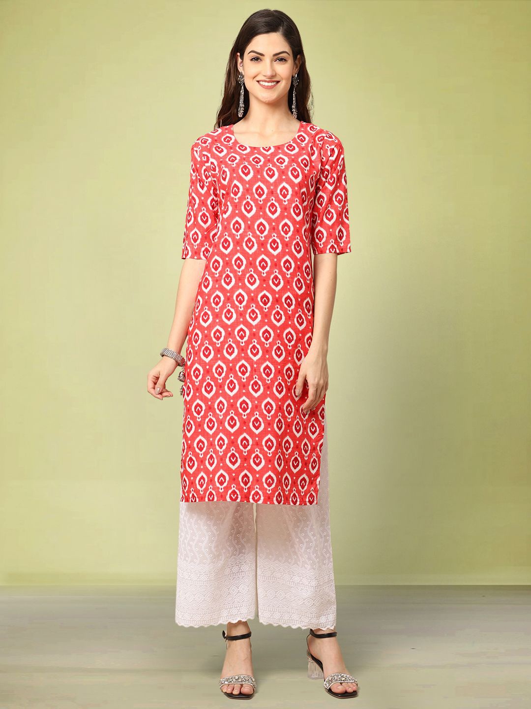 

Moda Rapido Ethnic Motifs Printed Round Neck Straight Kurta, Pink
