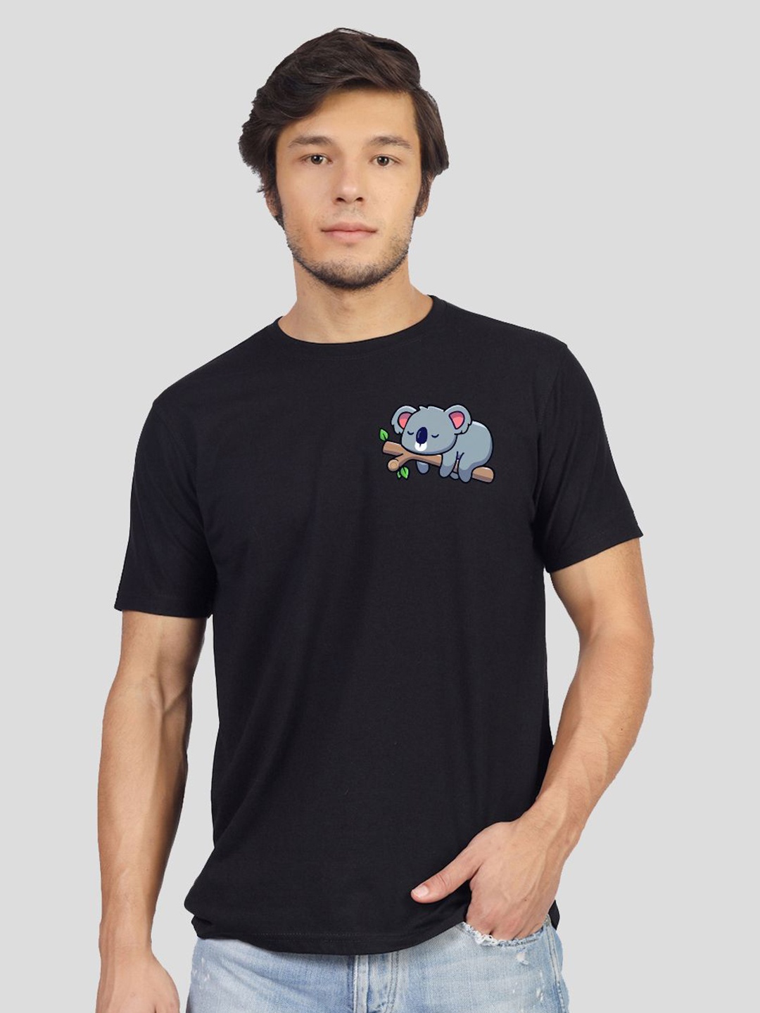

Greylongg Men Graphic Printed Round Neck Cotton T-shirt, Black