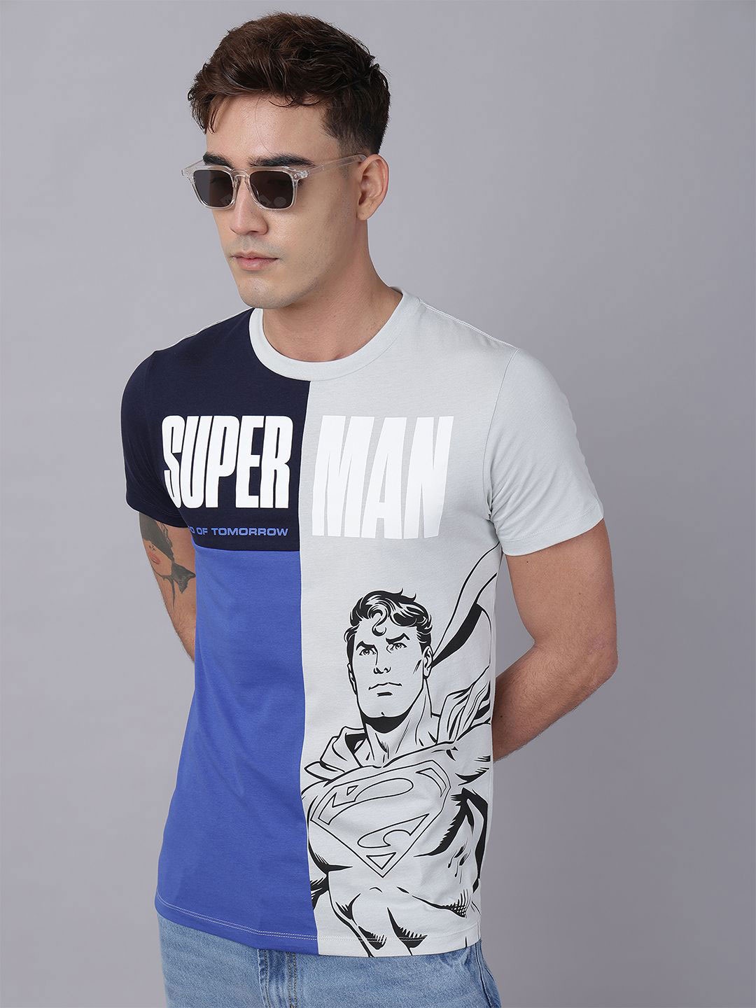 

Free Authority Men Superman Graphic Printed Round Neck Cotton T-shirt, Black