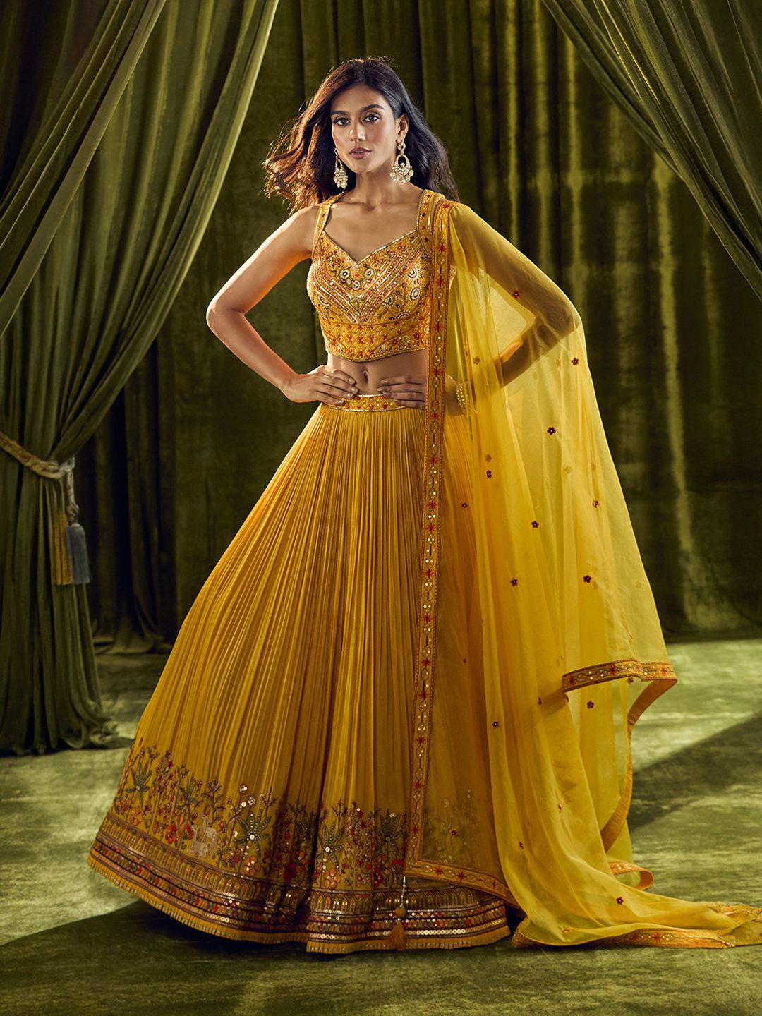 

Alaya Advani Embroidered Beads and Stones Ready to Wear Lehenga & Blouse With Dupatta, Yellow