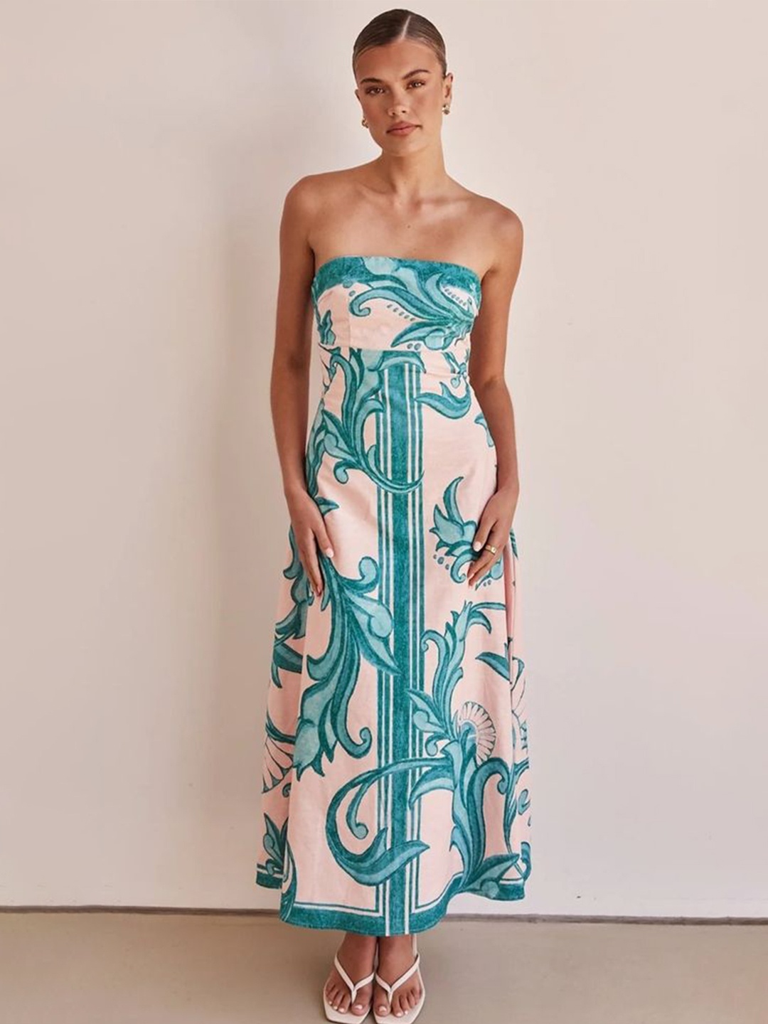 

LULU & SKY Floral Print Bandeau Maxi Dress, Green