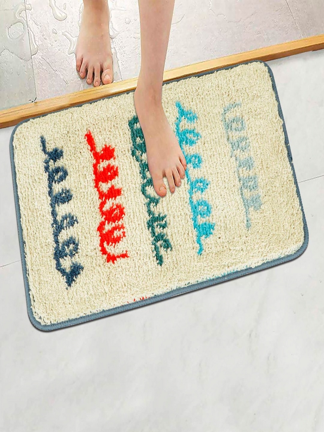 

HOKIPO Blue & Off White Microfibre Anti-Skid 2800 GSM Bath Rugs