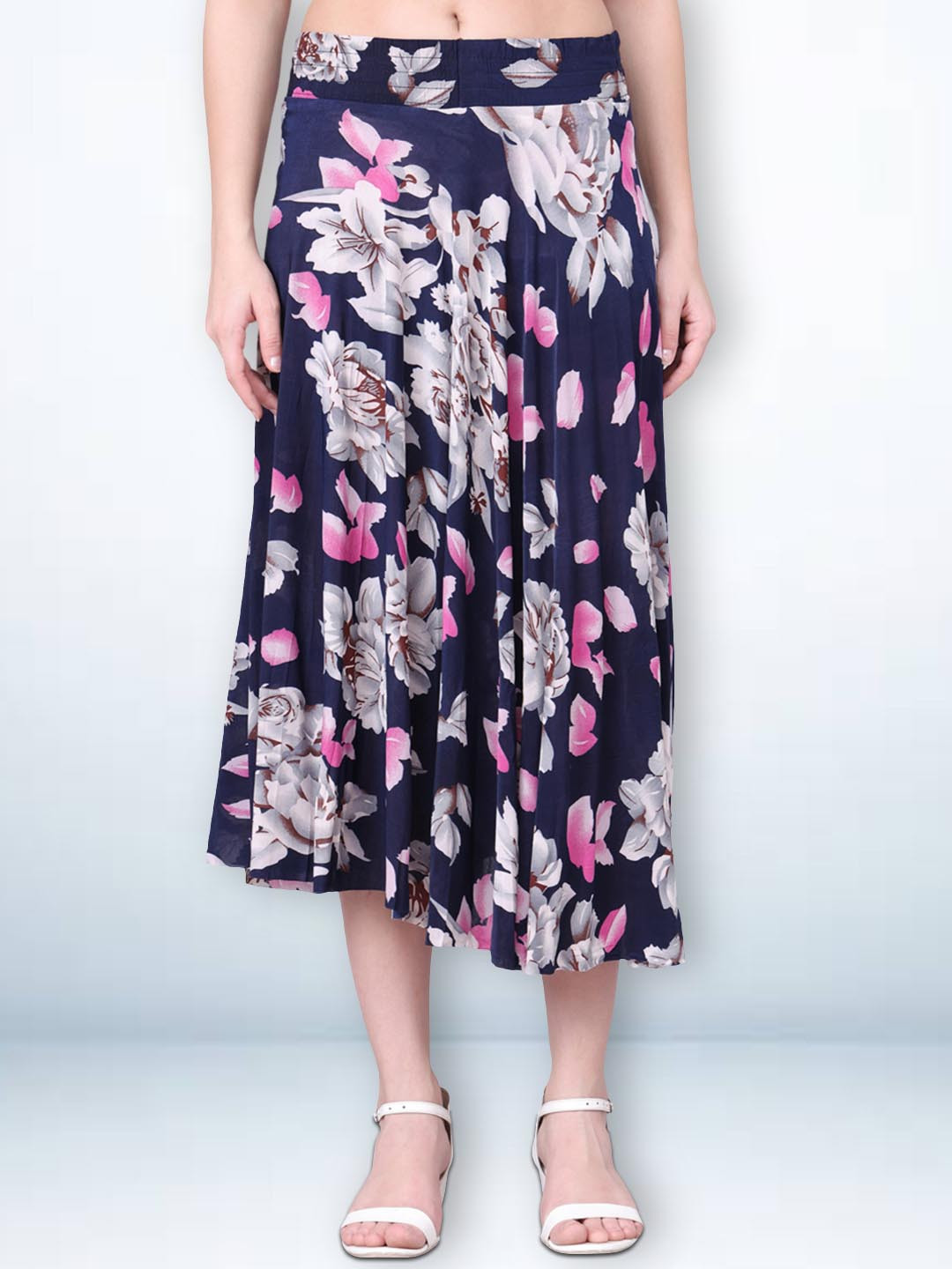 

Jinfo Women Floral Printed High-Low Hem Midi Skirt, Blue