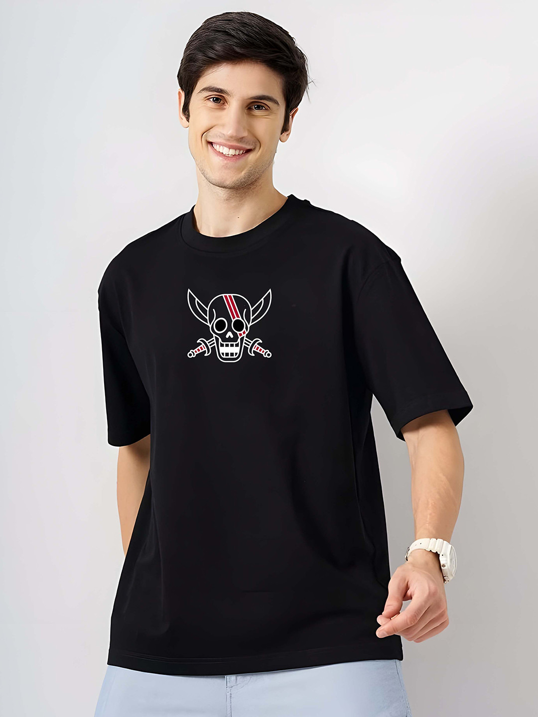 

Moda Rapido Men Graphic Printed Round Neck Cotton Oversized T-shirt, Black