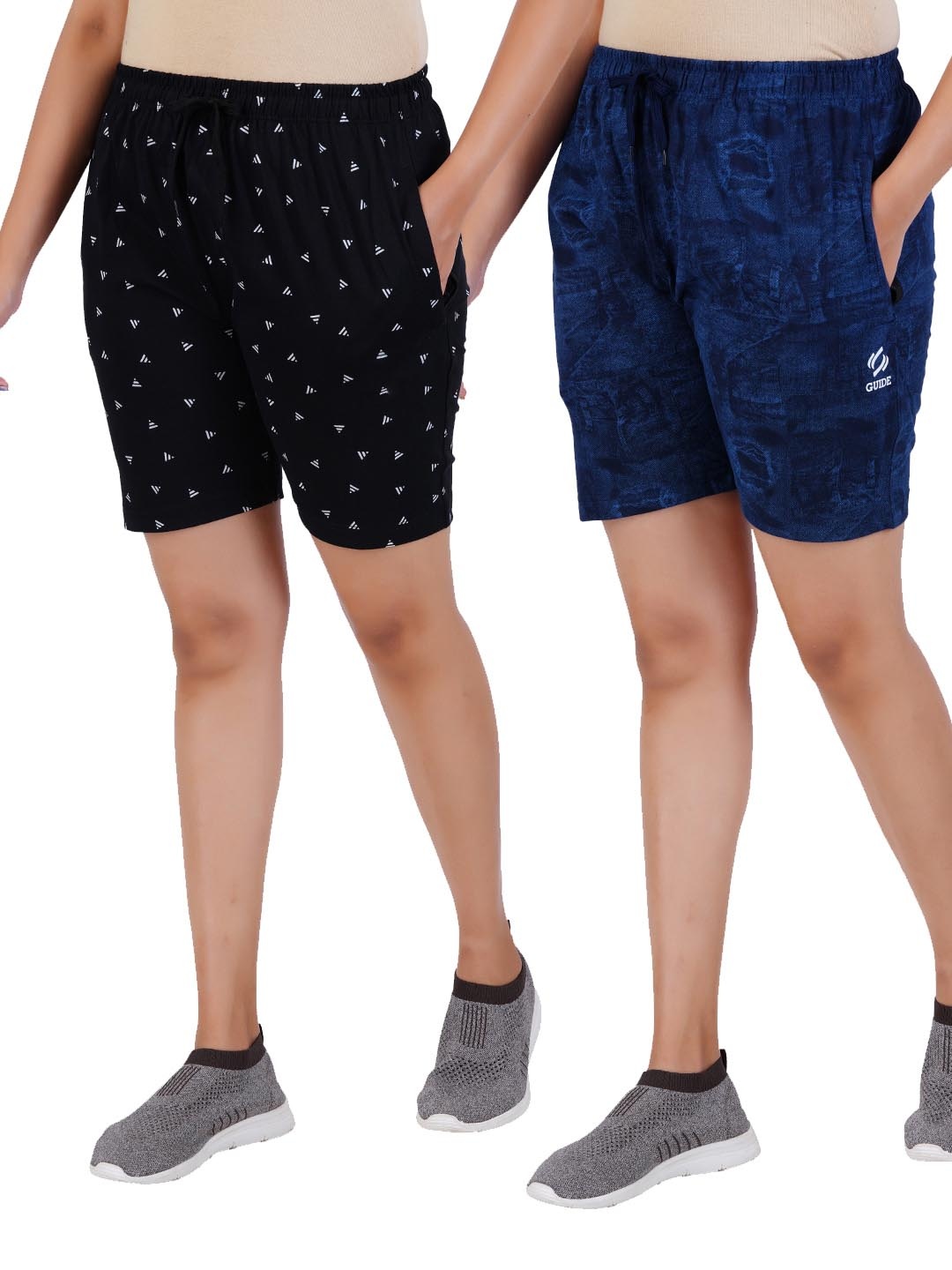 

GUIDE Women Pack of 2 Printed Regular Fit Shorts, Navy blue