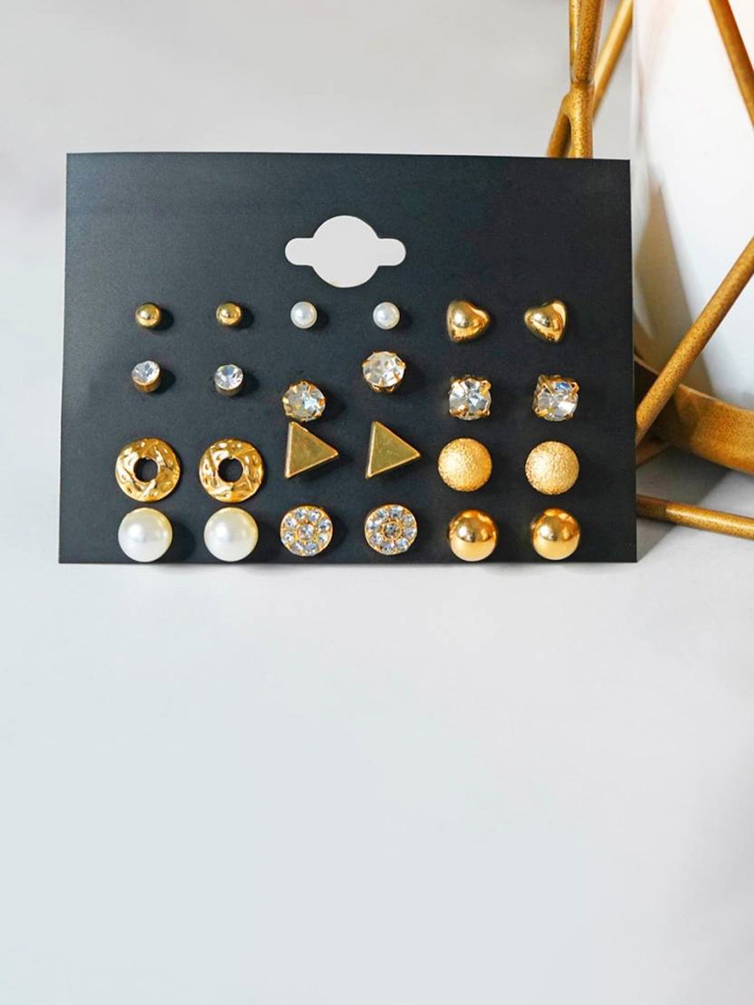 

PolluxCraft Set Of 12 Korean Gold Plated Pearls Contemporary Studs