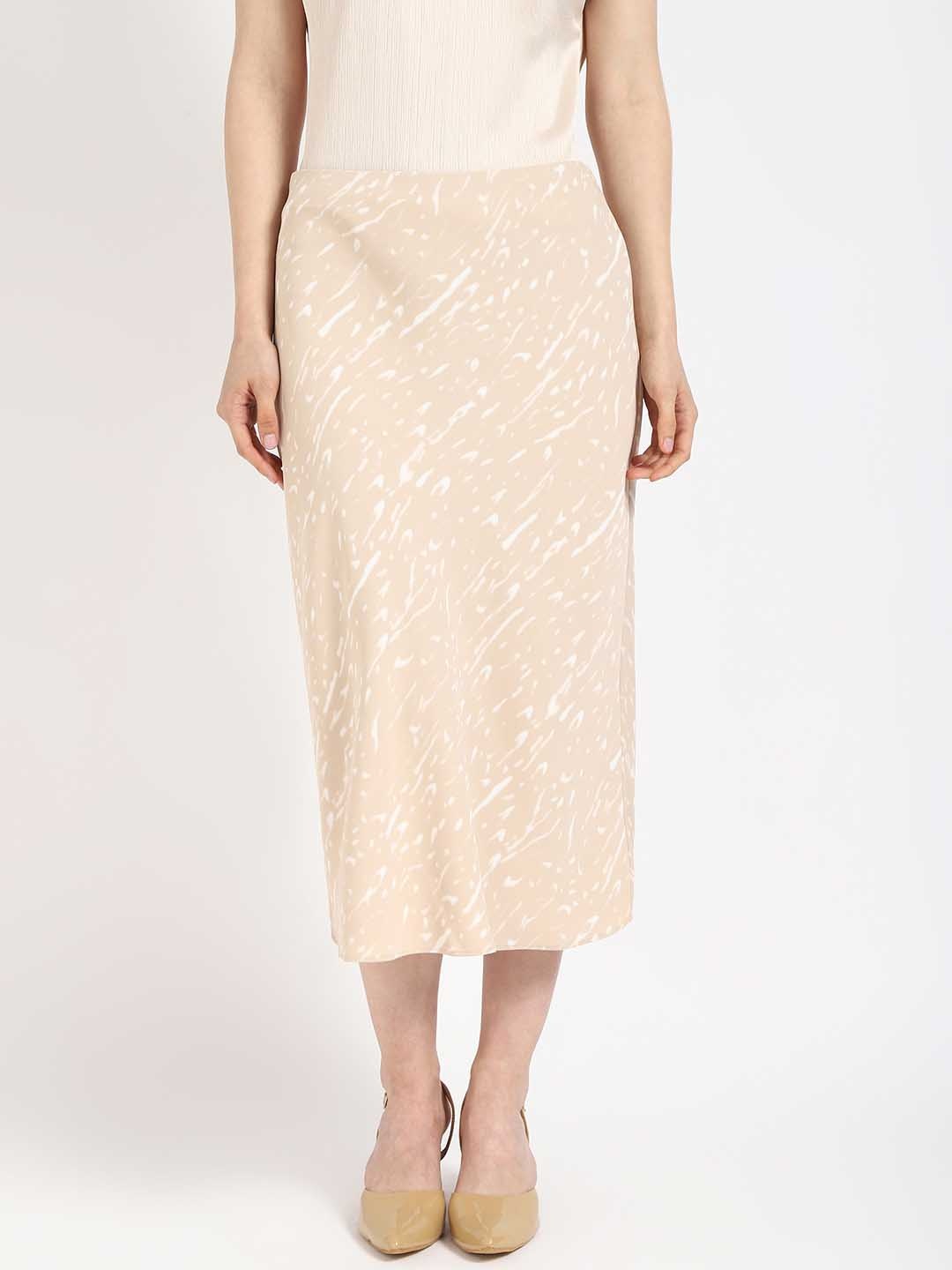 

Calvin Klein Jeans Women Printed A-Line Midi Skirt, Beige