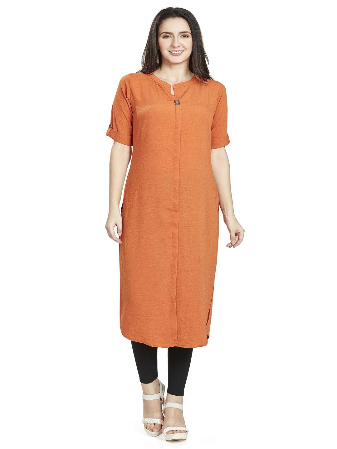 

Nioni Women Thread Work Khadi Kurta, Rust