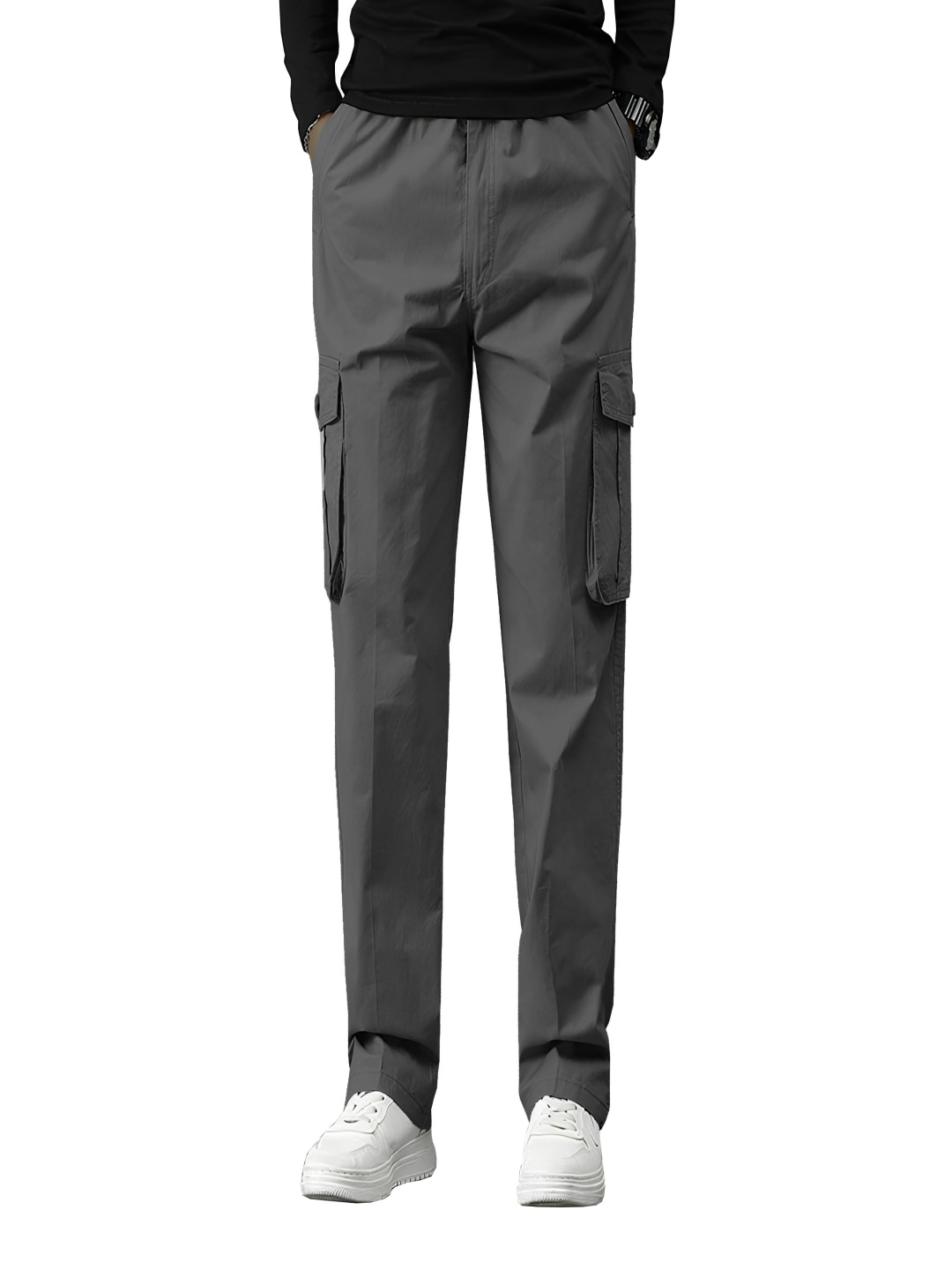 

BAESD Men Relaxed High-Rise Cargos Trousers, Grey melange