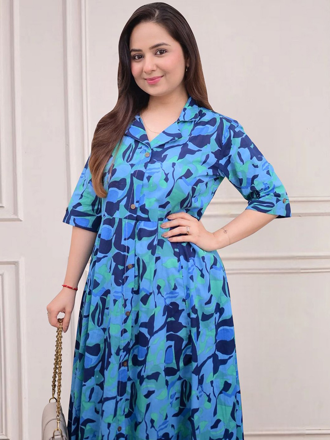 

MISS AYSE Floral Print Applique Fit & Flare Dress, Blue