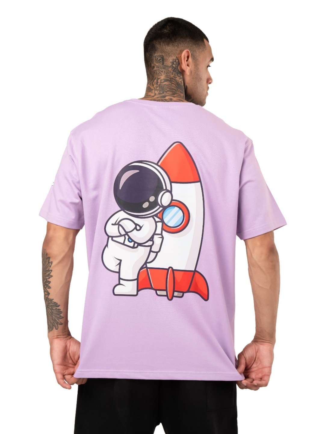 

RHINO CULT Men Graphic Printed Round Neck Cotton Oversized T-shirt, Lavender