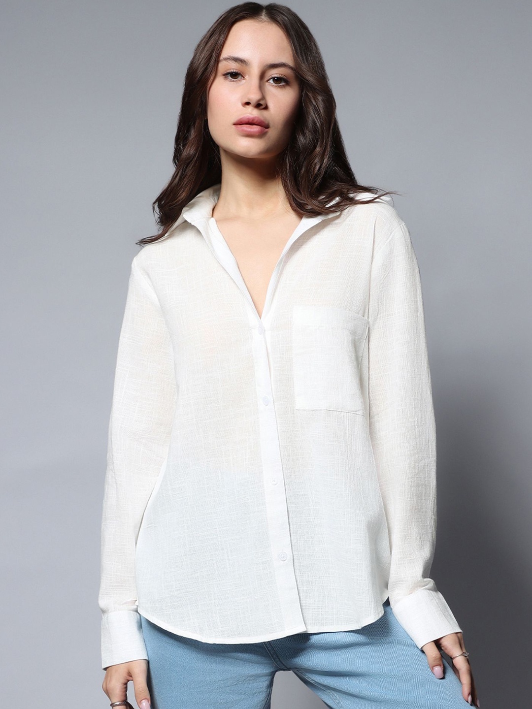 

NANCHI Women Classic Opaque Casual Shirt, White