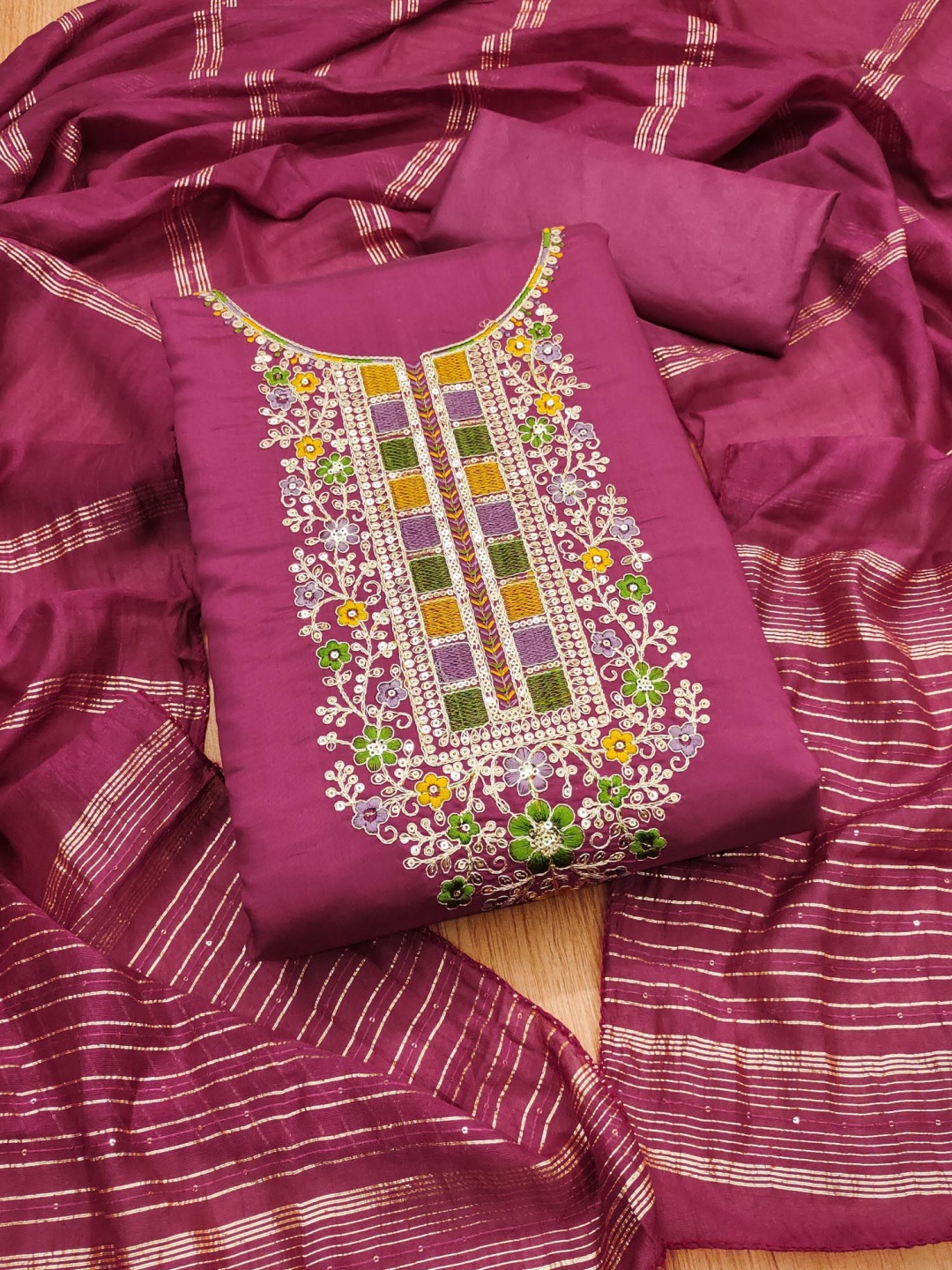 

Panzora Floral Embroidered Sequinned Cotton Unstitched Dress Material, Pink
