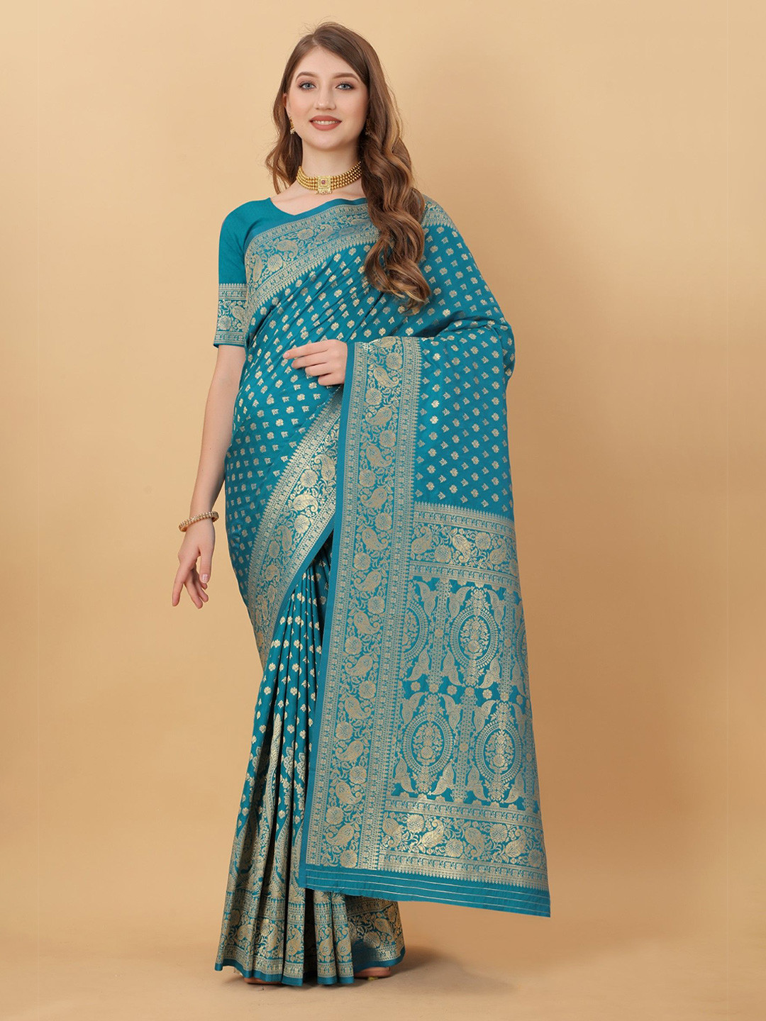 

LeeliPeeri Designer Woven Design Printed Zari Kanjeevaram Saree, Blue