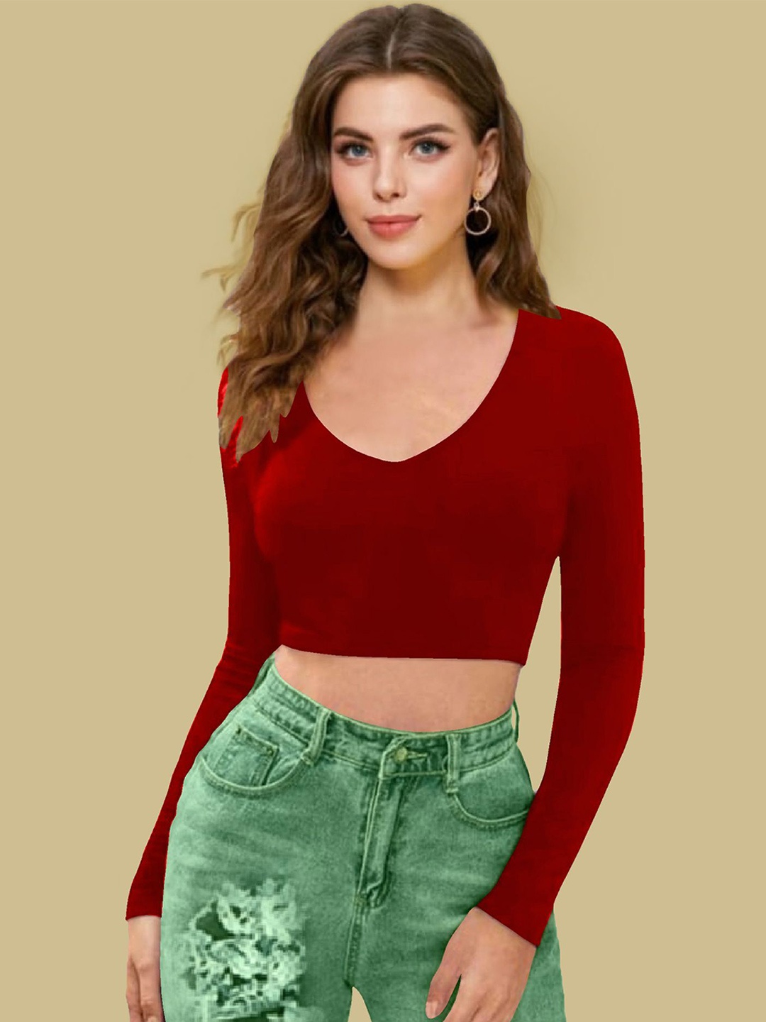 

Dream Beauty Fashion Women V-Neck Crop Top, Red