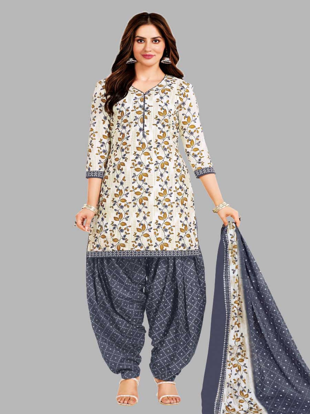 

Simmu Printed Pure Cotton Unstitched Dress Material, White