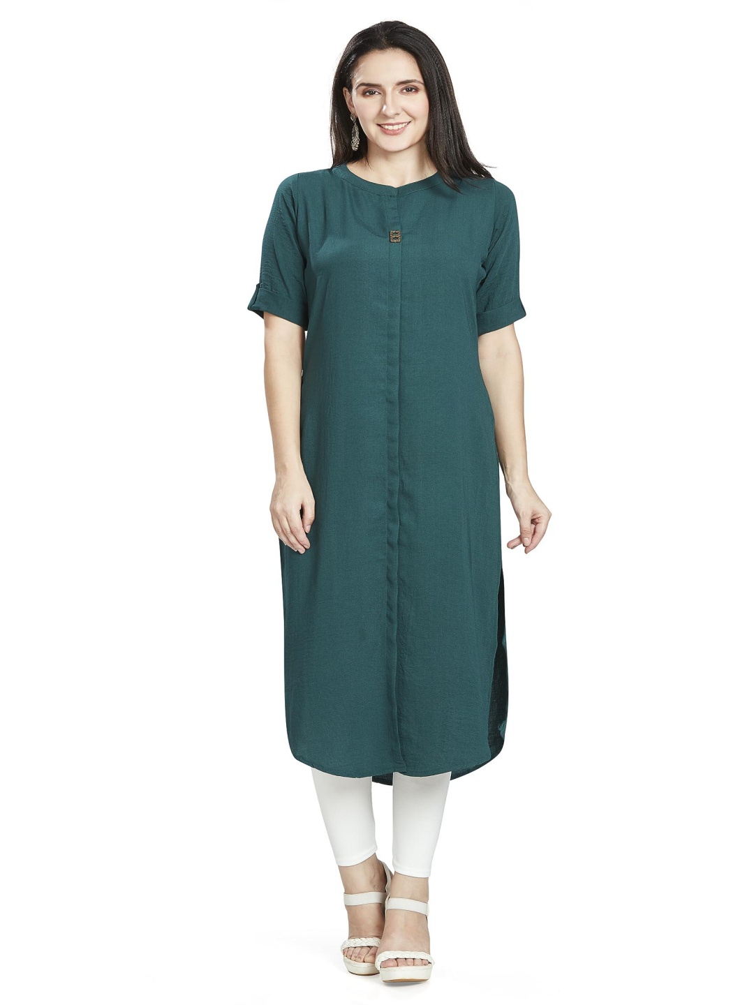 

Nioni Women Patchwork Khadi Kurta, Green