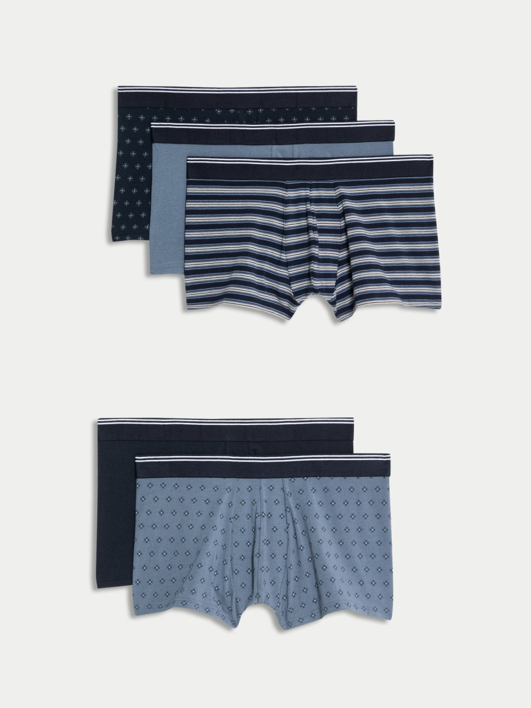 

Marks & Spencer Men Pack Of 5 Assorted Printed Hipster Trunks T144900SBLUE MIX
