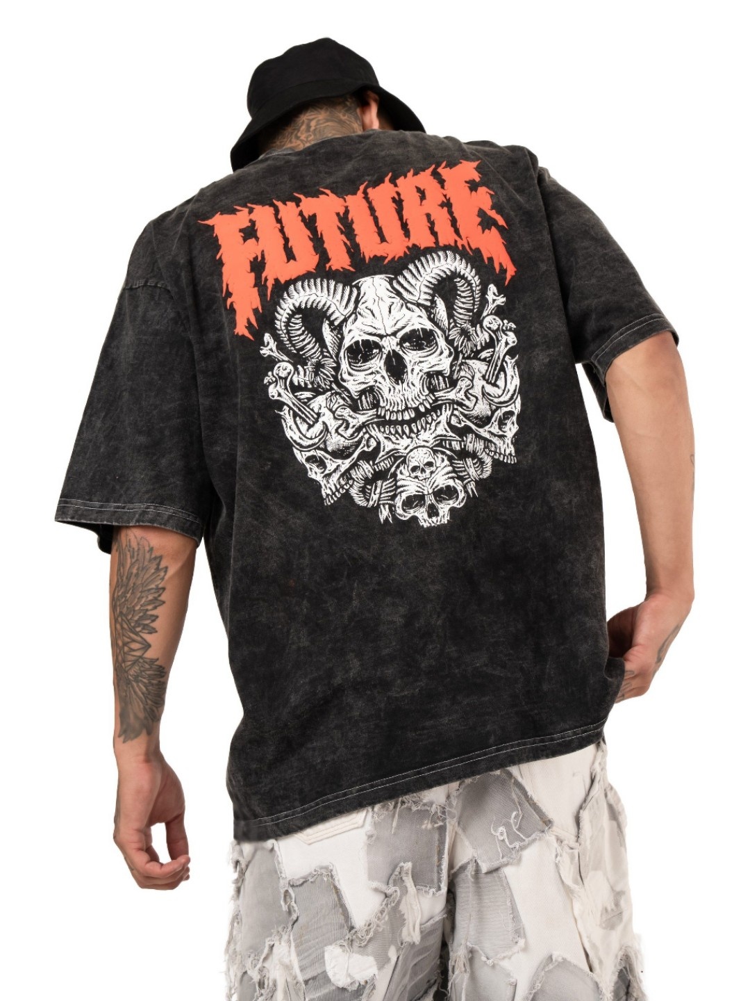 

RHINO CULT Men Graphic Printed Round Neck Cotton Oversized T-shirt, Charcoal
