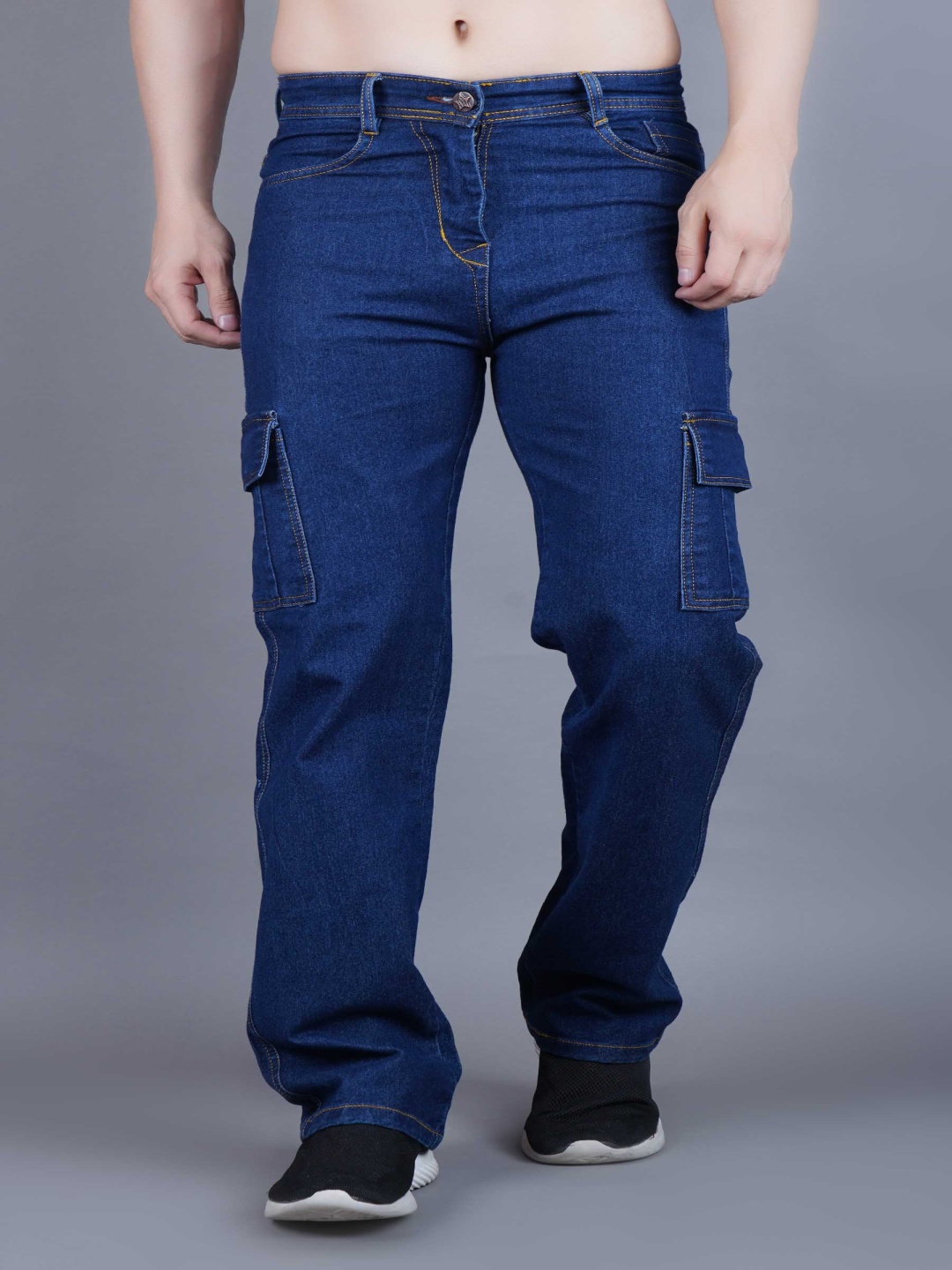 

LINARIA Men Classic Regular Fit Mid-Rise Cotton Cargo Jeans, Blue