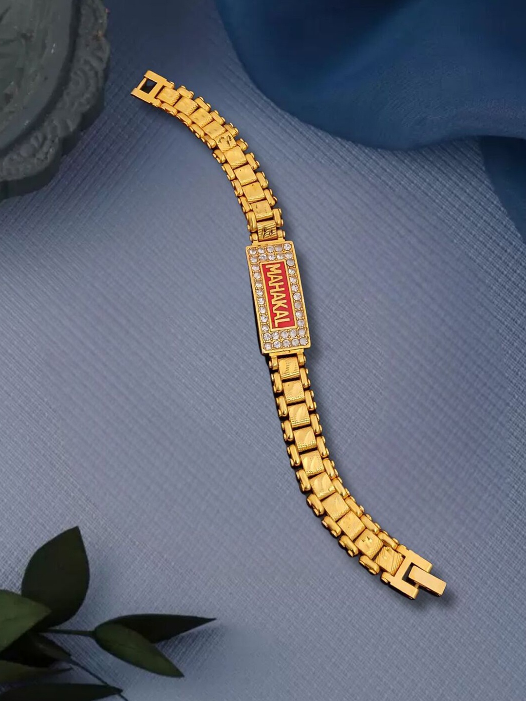 

SOLIBELLE Men Gold-Plated Artificial Stones Link Bracelet
