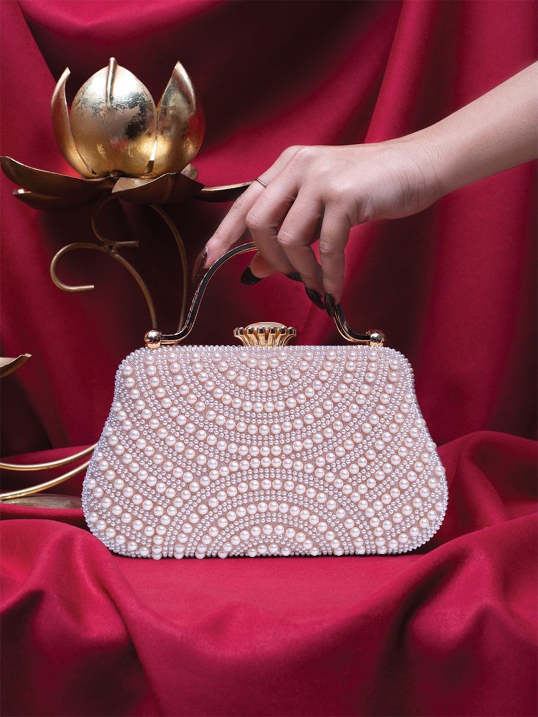 

ARTKLIM Embellished Pearls Beaded Purse Party Clutch, White