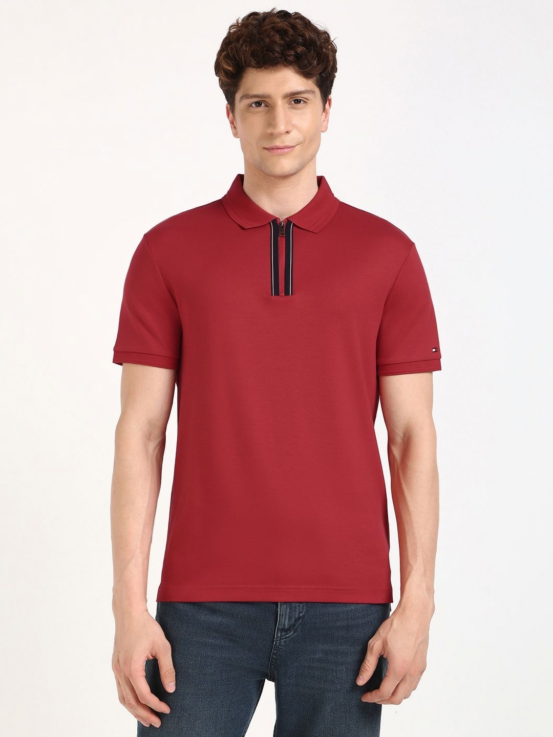 

Tommy Hilfiger Men Solid Polo Collar Cotton T-shirt, Red