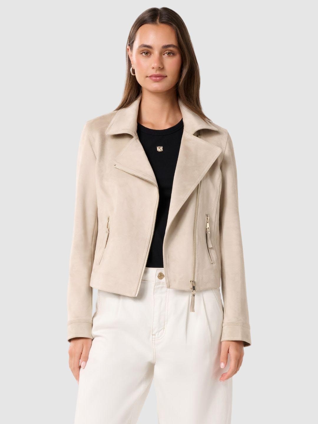 

Forever New Women Indie Vegan Suede Solid Long Sleeves Tailored Jacket, Cream
