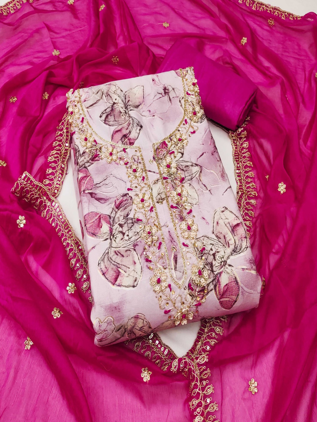 

HERE&NOW Embroidered Unstitched Dress Material, Pink