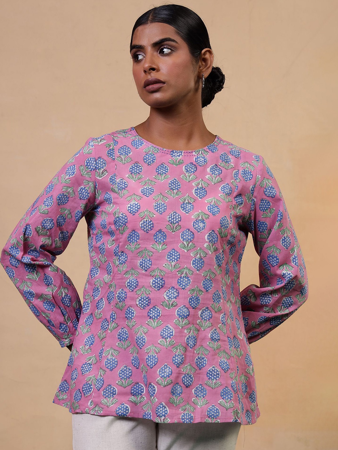 

Folk Song Floral Printed Cotton Tunic, Pink