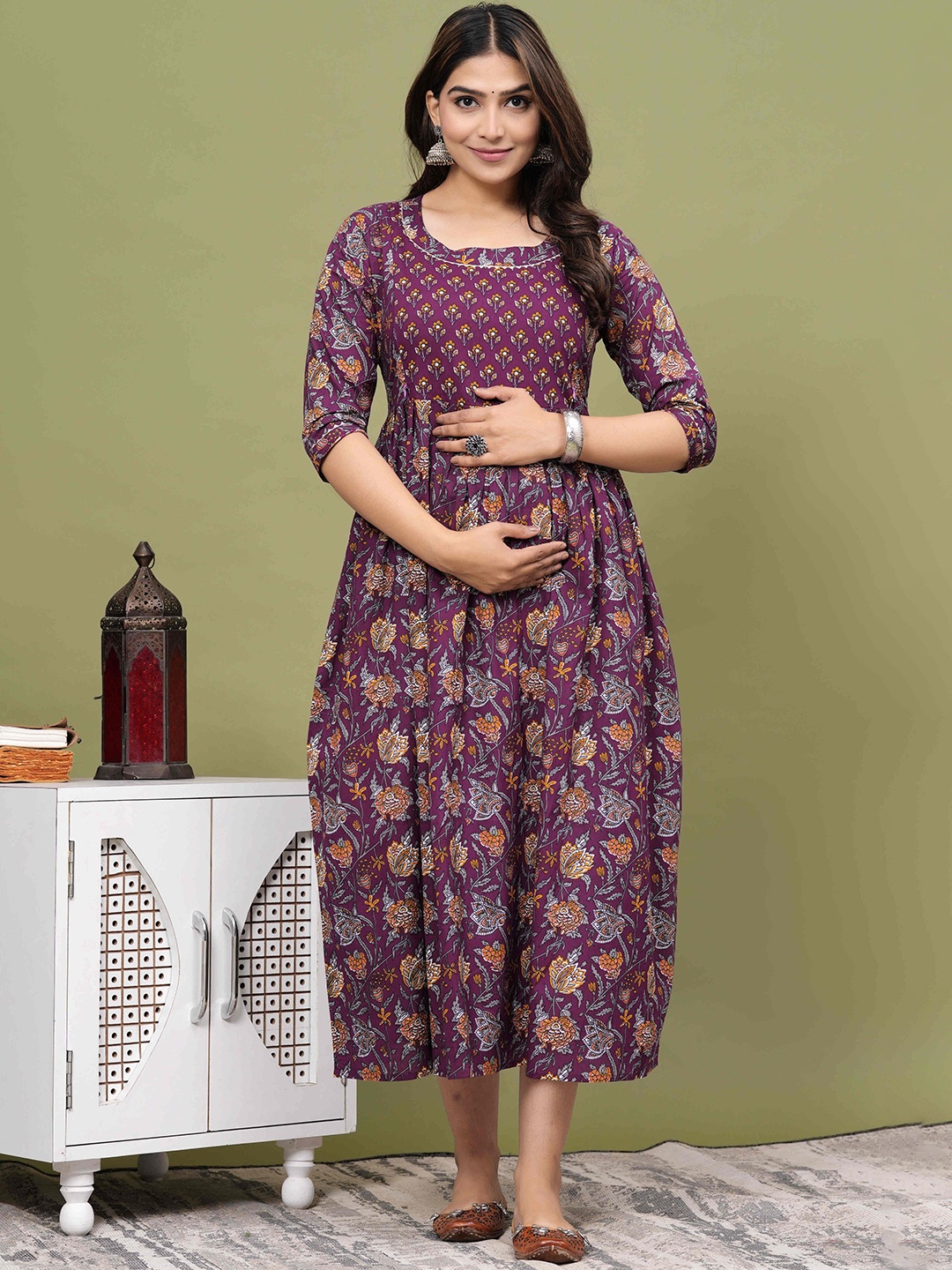 

FEMARY Floral Print Maternity Maxi Dress, Burgundy