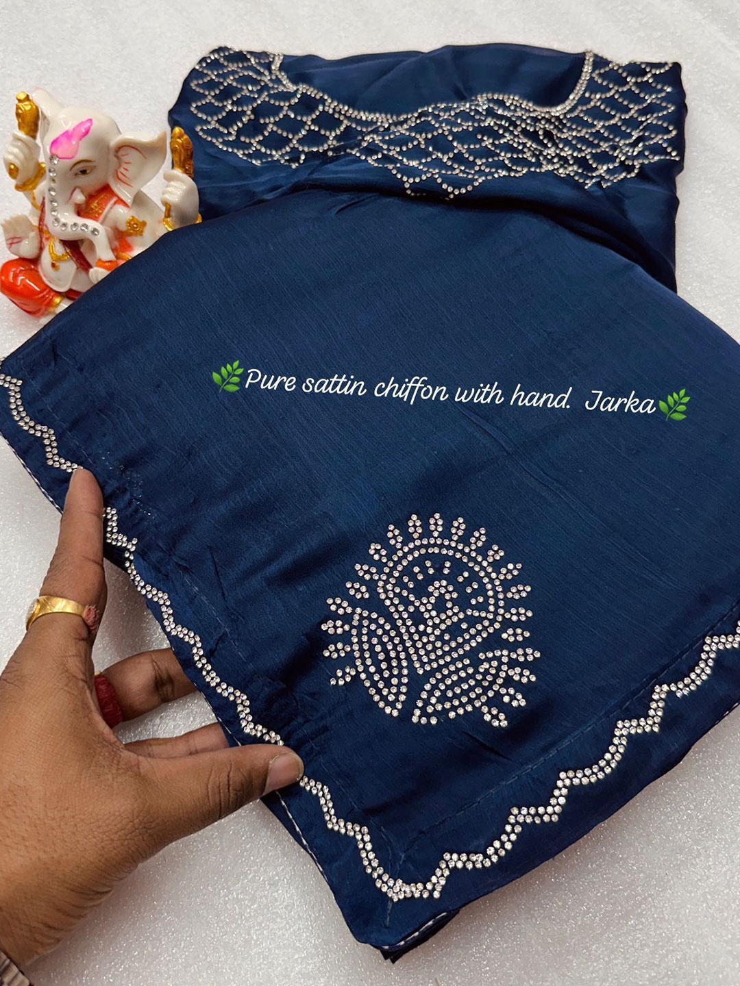 

PAYAL CREATION Ethnic Motifs Beads and Stones Pure Georgette Saree, Blue