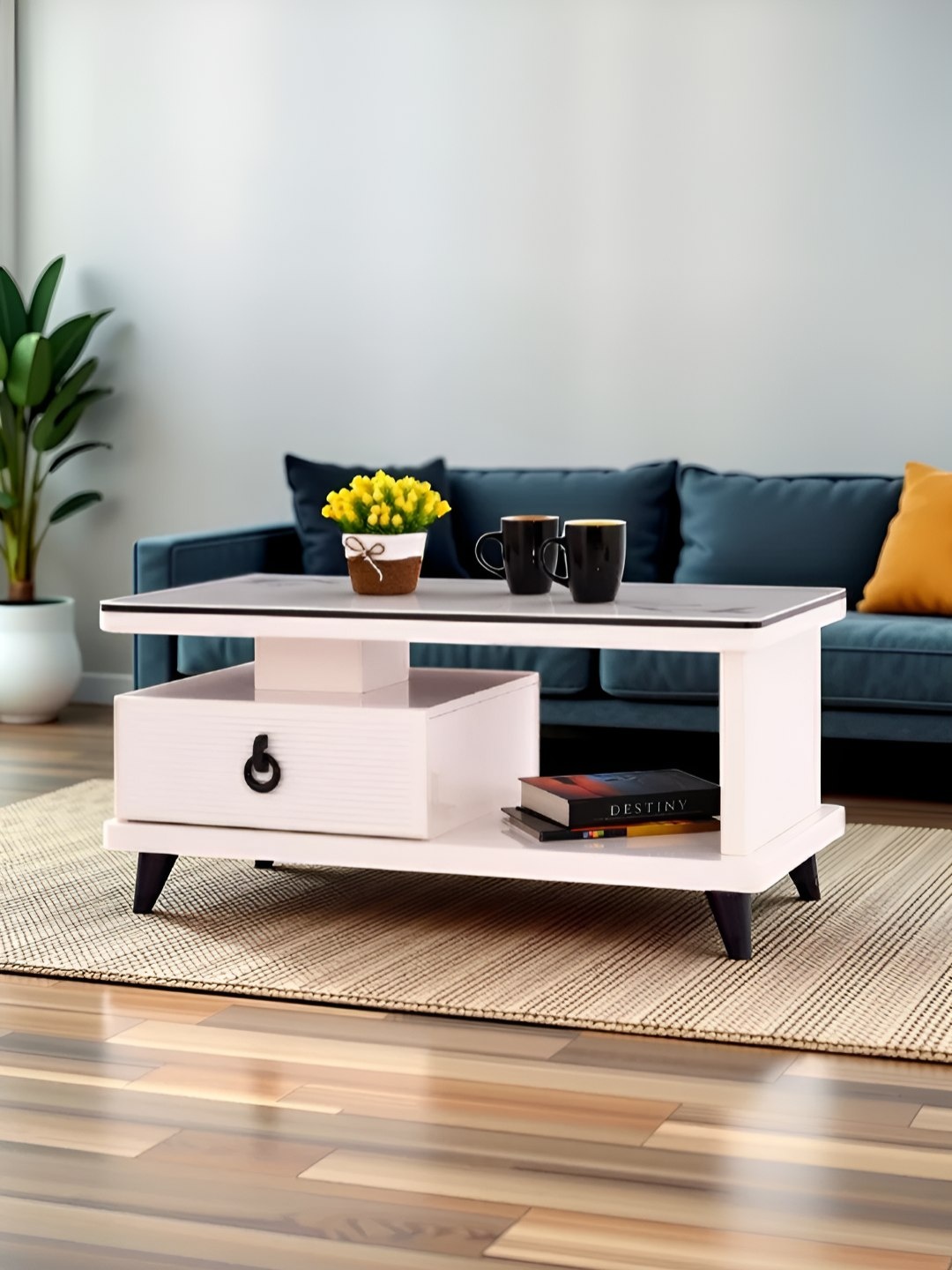 

Royaloak White & Black Glass & Wooden Top Coffee Table