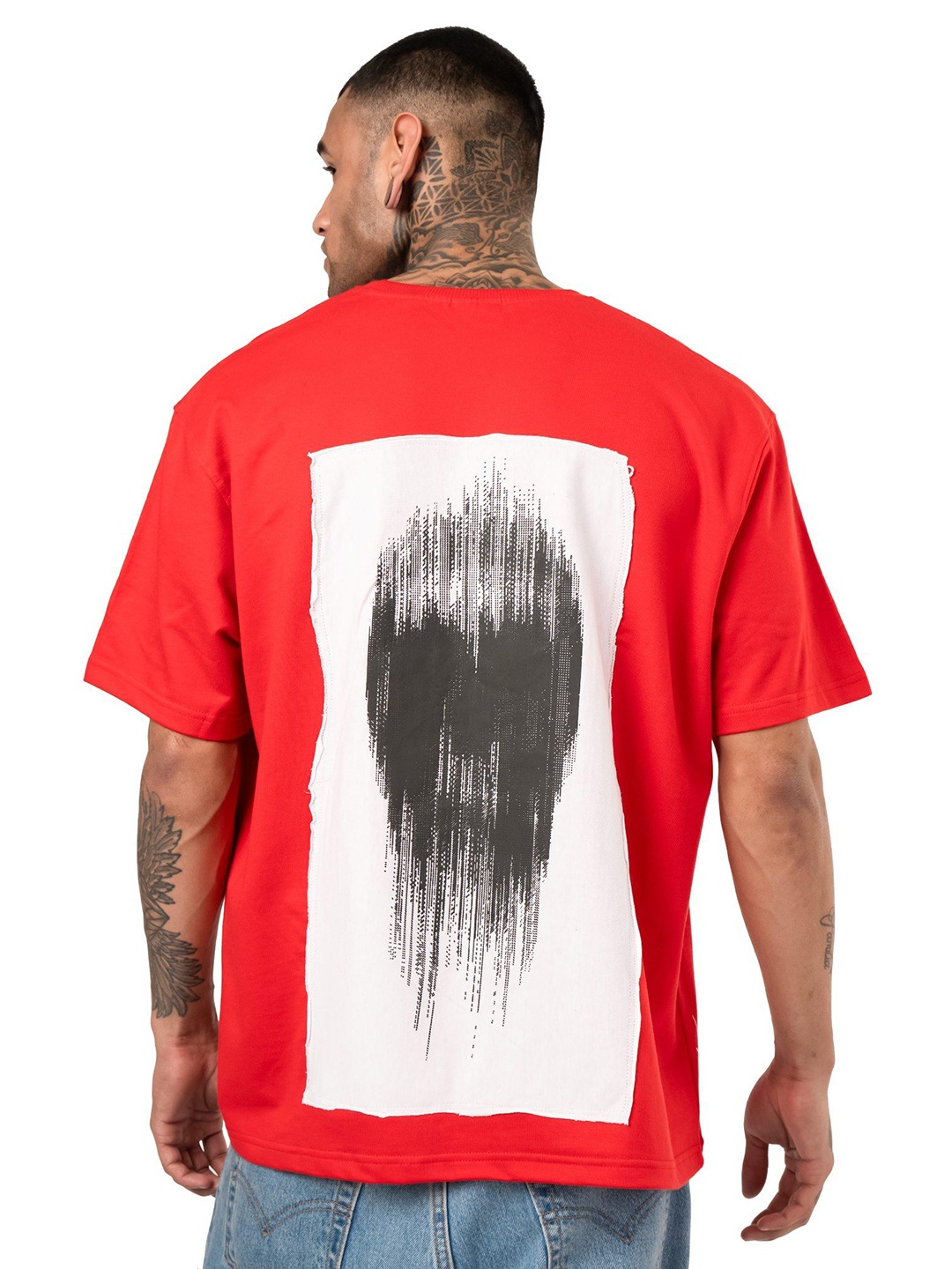 

RHINO CULT Men Graphic Printed Round Neck Cotton Oversized T-shirt, Red