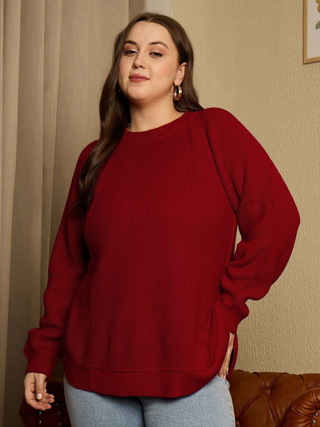 

Berrylush Curve Women Longline Pullover Sweater, Red
