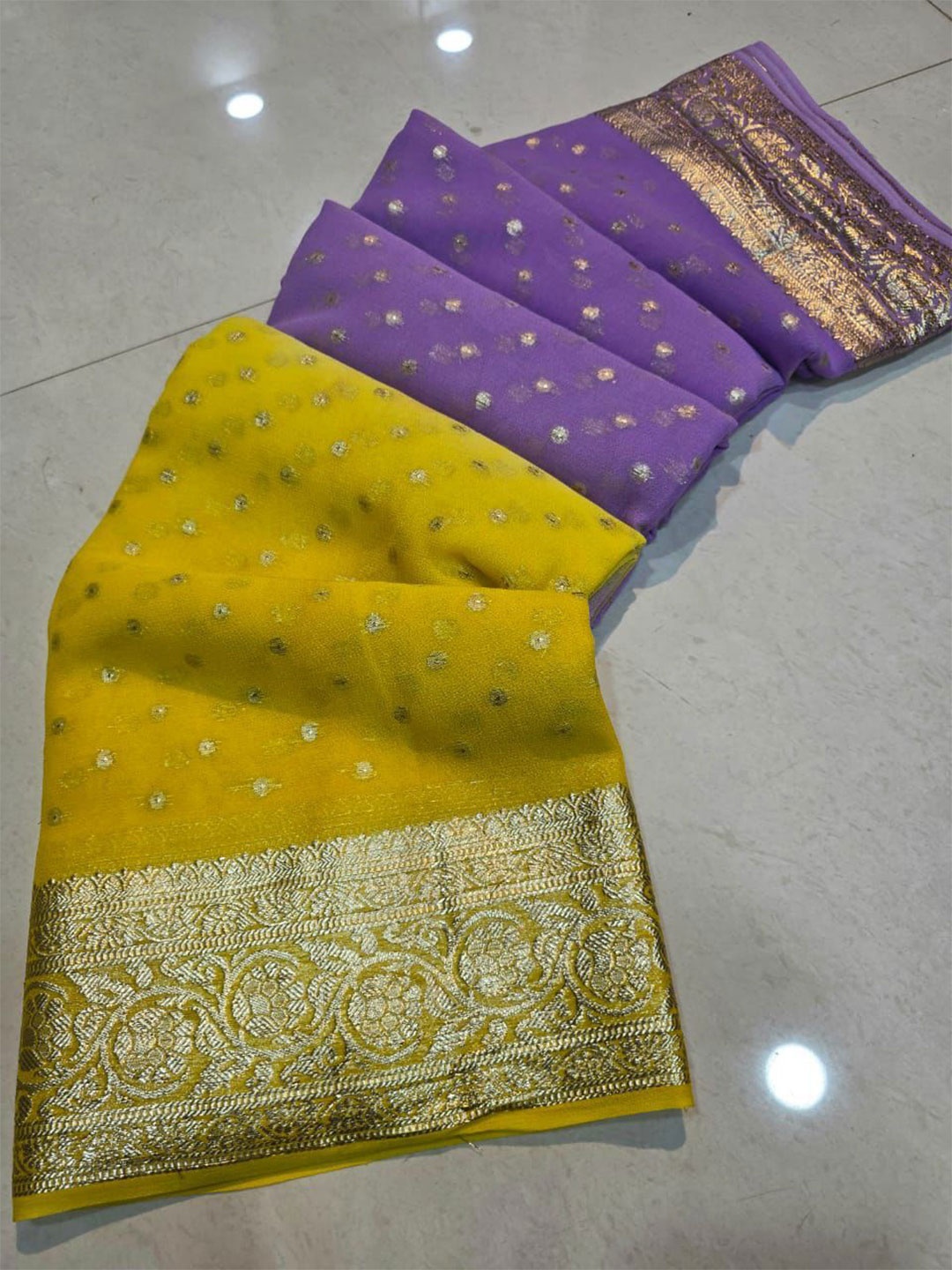 

PAYAL CREATION Ethnic Motifs Zari Pure Georgette Saree, Yellow