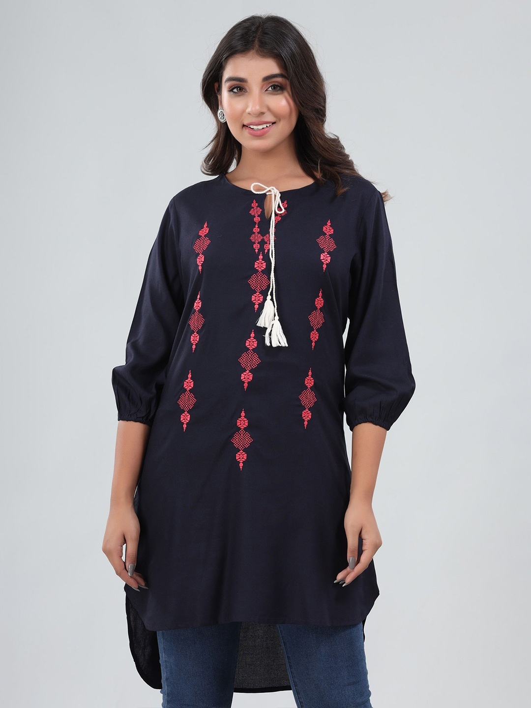 

Cloth Bites Floral Shirt Style Longline Top, Black