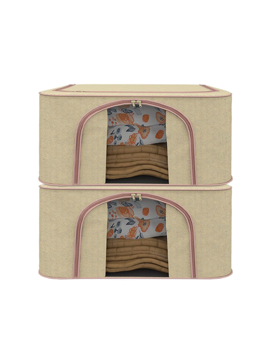 

Kuber Industries Beige 2 Pieces Reusable Foldable Drawer Organisers With Handles 66Ltr