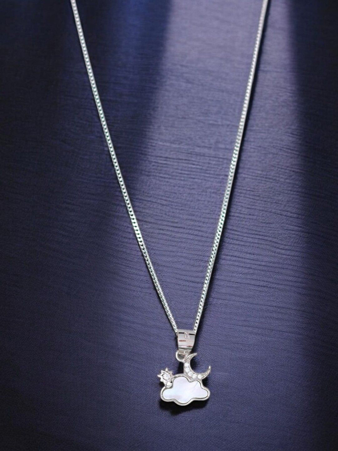 

Taraash Sliver-Plated Cubic Zirconia-Studded Pendant With Chain, Silver