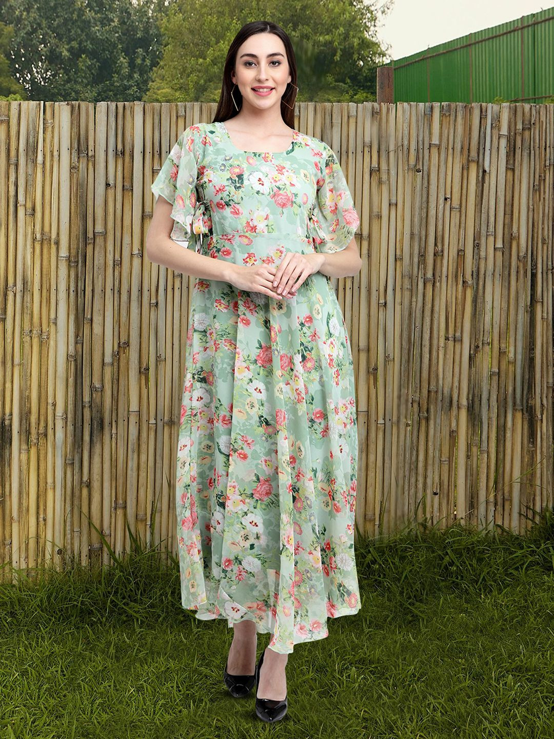 

MISS AYSE Floral Printed Cotton Maxi Dress, Green